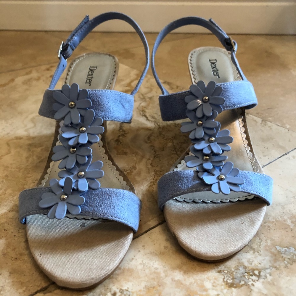 Light blue floral wedges